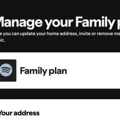 Ikona Spotify i tekst "Family plan" na ciemnym tle.