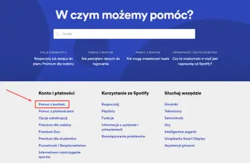 Szukasz informacji, jak usunąć kartę na Spotify? Kliknij "Pomoc z kontem", aby znaleźć odpowiedzi.
