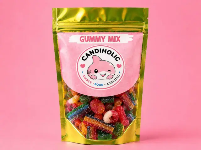 Kolorowa paczka żelków "Gummy Mix" z uroczym rekinem. Idealne na słodko-kwaśne doznania, jak w piosence o żelkach.